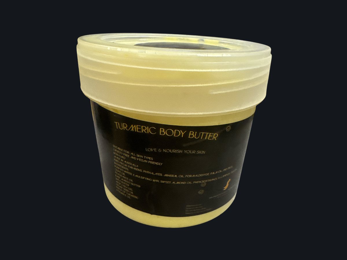 A jar of the client's own Turmeric Body Butter, love and nourish your skin